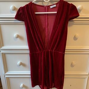 Velvet plunge neck romper